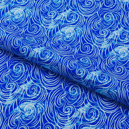 Blue fabric with white wave pattern